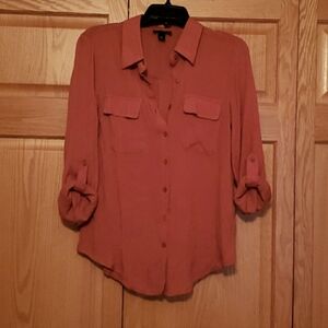 Bwear Rust Orange Womens Button Blouse